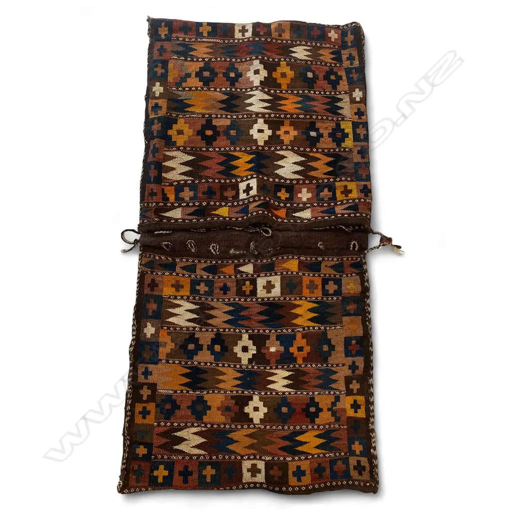 Bag – wool, - flatweave - 2 part - braided edges - polychrome bands - braided edges. 117 x 57cm Image 1++